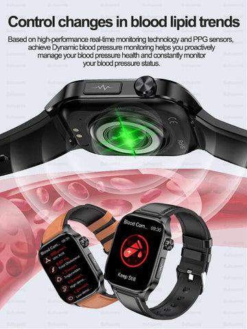 For Xiaomi 2024 New Blood Glucose Lipids Monitor Health Smart Watch Men ECG+PPG Blood Pressure IP68 Waterproof Sport SmartWatch