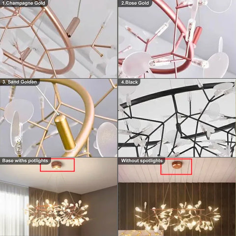 Artpad Nordic Hanging Living Room Chandelier Large Modern Kitchen Firefly Lamp Rose Gold Black Branch Round Chandelier Lighting