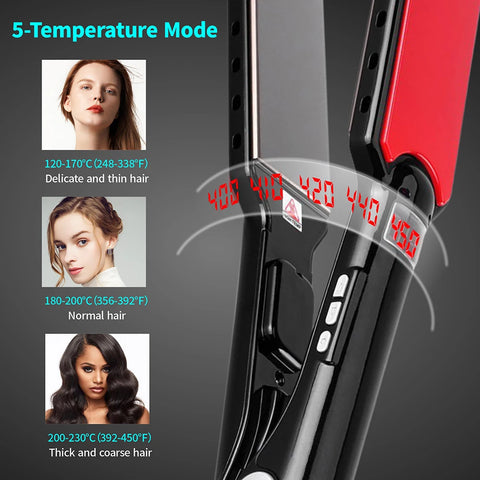 Hair Straightener Titanium 480F High Temperature Professional Wide Plates Irons PTC Treatment Hair Flat Iron and Brush