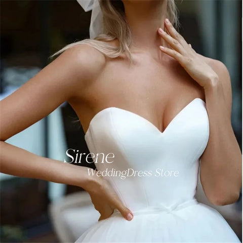 Sirene Elegant Off Shoulder Strapless Tulle Wedding Dress