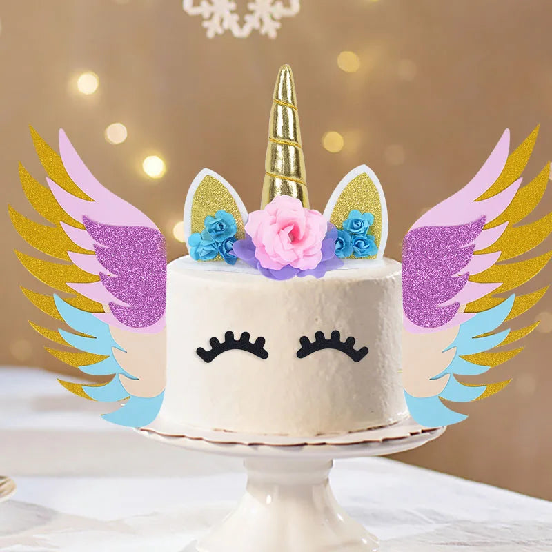 Rainbow Unicorn Cake Topper Kids Girl Birthday Party DIY Decoration Baby Shower Wedding Favors Unicorn Theme Party Supplies