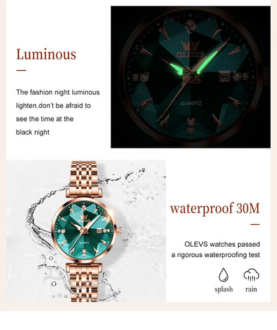 OLEVS Women's Watches Jewelry Quartz Watch Waterproof Stainless steel Strap Rose Gold Watch for Women Fashion Watch Bracelet Set