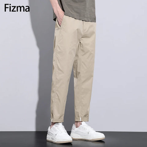 Fizma Brand Men's Clothing Elastic Waist Straight Casual Pants