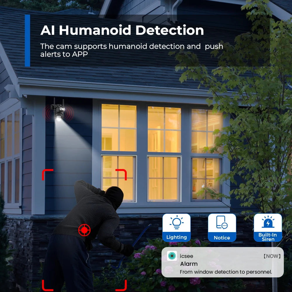 Ai Human Detect Auto Tracking Wireless Outdoor Surveillance Camera iCSee App