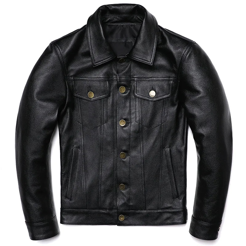 Cowboy Genuine Leather Jacket Men's Natural Cowhide Slim Short Coat