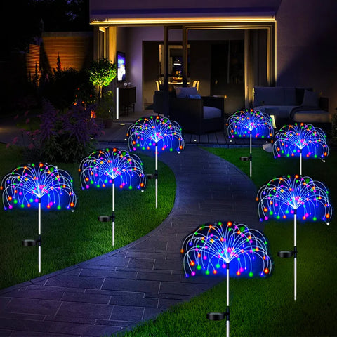 4Pcs Solar LED Firework Fairy Light Outdoor Garden Decoration Lawn Pathway Light For Patio Yard Party Christmas Wedding