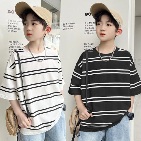 Summer Children's Clothing New Korean Style Boys' Short-sleeved T-shirt Children's Half-sleeved Striped Top Sportswear T-shirt