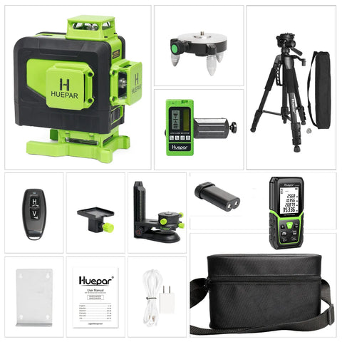 Huepar 4D 16 Lines Cross Line Laser Level Green Beam Lines Multi function & Remote Control With Li-ion battery For Tiles Floor