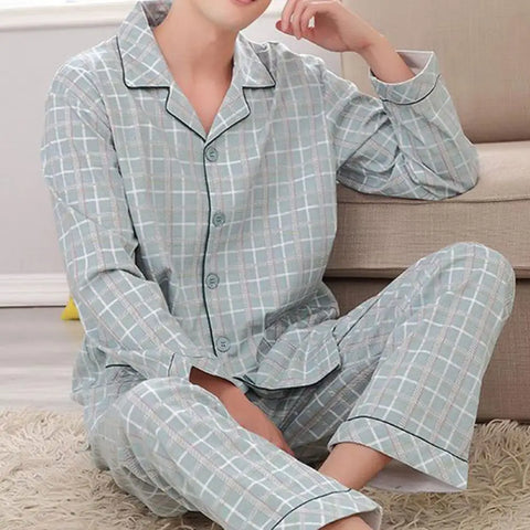 Man Pajamas Sets Spring Autumn Long Sleeve Soft Cotton