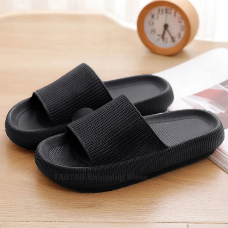 Women Bathroom Slippers Cloud Cushion Slides Summer Flat Sandals Thick Platform Shoes Man Indoor Non-Slip Flip Flops Couple Shoe