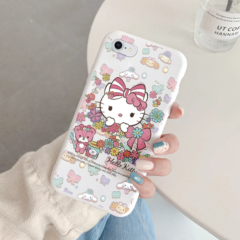 Phone Case for For Apple iphone 6 7 8 Plus SE 2022 Girls Anti-drop Cartoon Cinnamoroll Kuromi Hello Kitty Silicone Printed Cover