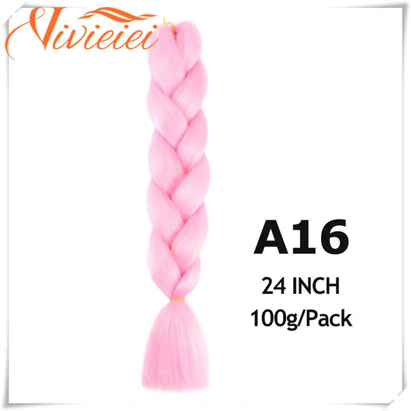 VIVIEIEI Synthetic Braiding Hair 24 Inch Jumbo Braid Ombre Jumbo Hair Extension for Women DIY Hair Braids Purple Pink Yellow Red