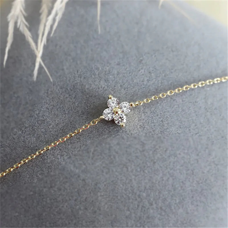 CANNER Real S925 Sterling Silver Mini Zircon Flower Pendant Bracelet Chain for Women's Fine Jewelry Gifts Gold Bracelets Bangles