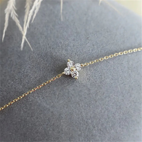 CANNER Real S925 Sterling Silver Mini Zircon Flower Pendant Bracelet Chain for Women's Fine Jewelry Gifts Gold Bracelets Bangles