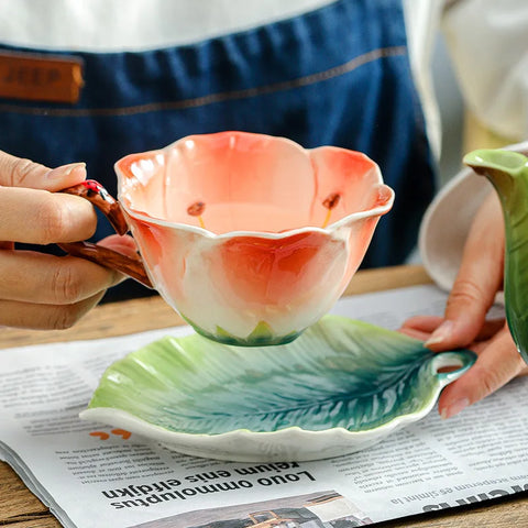 Artificial Flower Shape Cup and Saucer Set