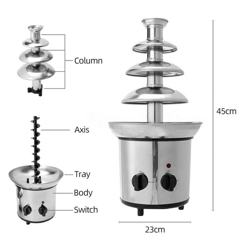 220V Chocolate Fountain 4 Tiers Electric Melting Machine Fondue Pot Set for Chocolate Candy Ranch Nacho Cheese