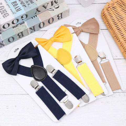 Kids Suspenders With Bowtie Fashion Tie Set Boys