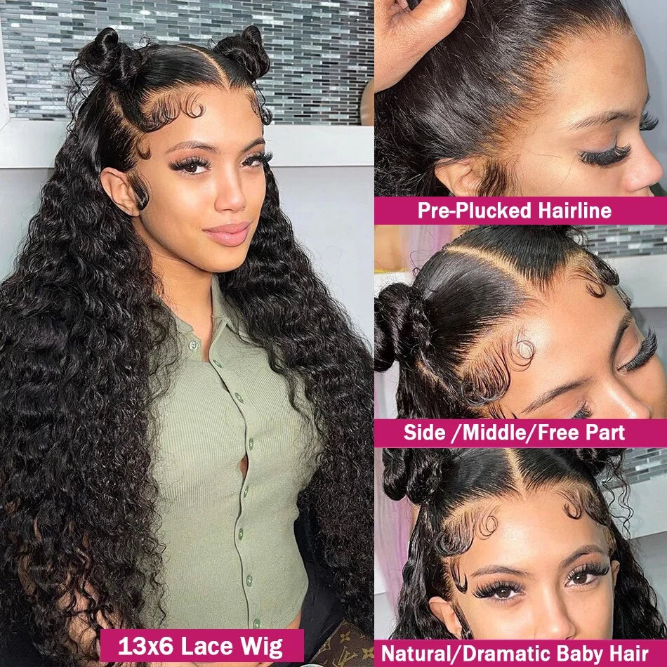 Deep Wave Frontal Wig 13x6 Hd Lace 40 Inch Lace Front Human Hair Wig 13x4 360 Curly Wigs Brazilian Remy  Glueless Wigs For Women