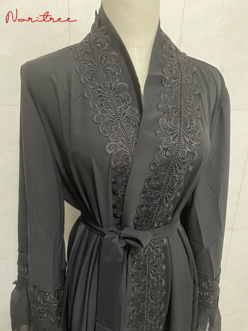 Muslim Abaya Dubai Full Length Flare Sleeve Lace Abaya