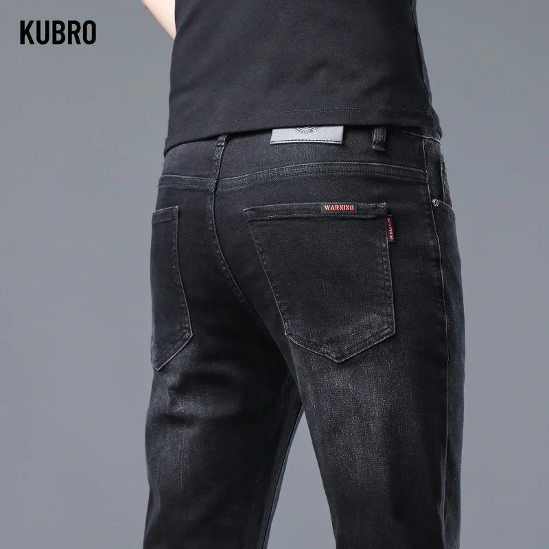 KUBRO 2024 Spring Fashion Slim Jeans Men's Business Casual Straight Denim Trousers High Quality Soft Versatility Small Leg Pants