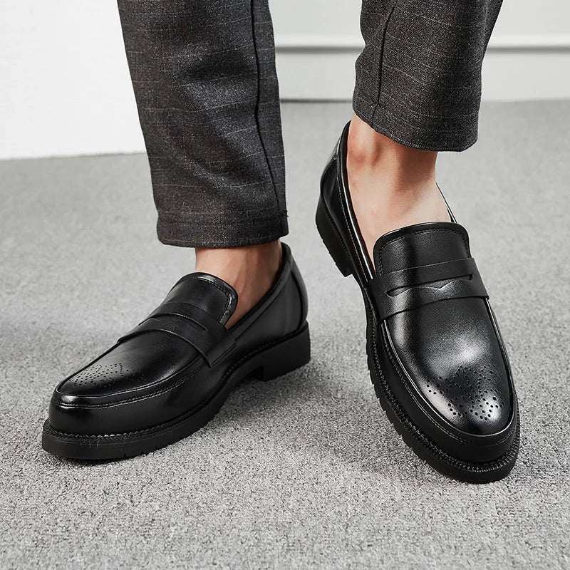 British Style Men High Quality Leather Loafers Men Casual Shoes Comfort Slip on Office Work Business Dating Loafers Formal Shoes