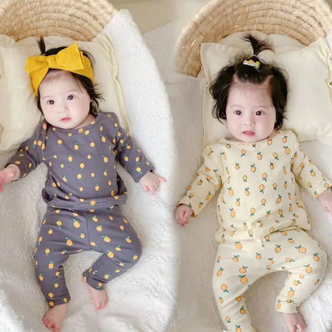 2023 Autumn New Children's Sleepwear Korean Casual Boys Girls Clothes Baby Kids Pajamas 2 Piece Loungewear Set For 3 6 9 12 18M