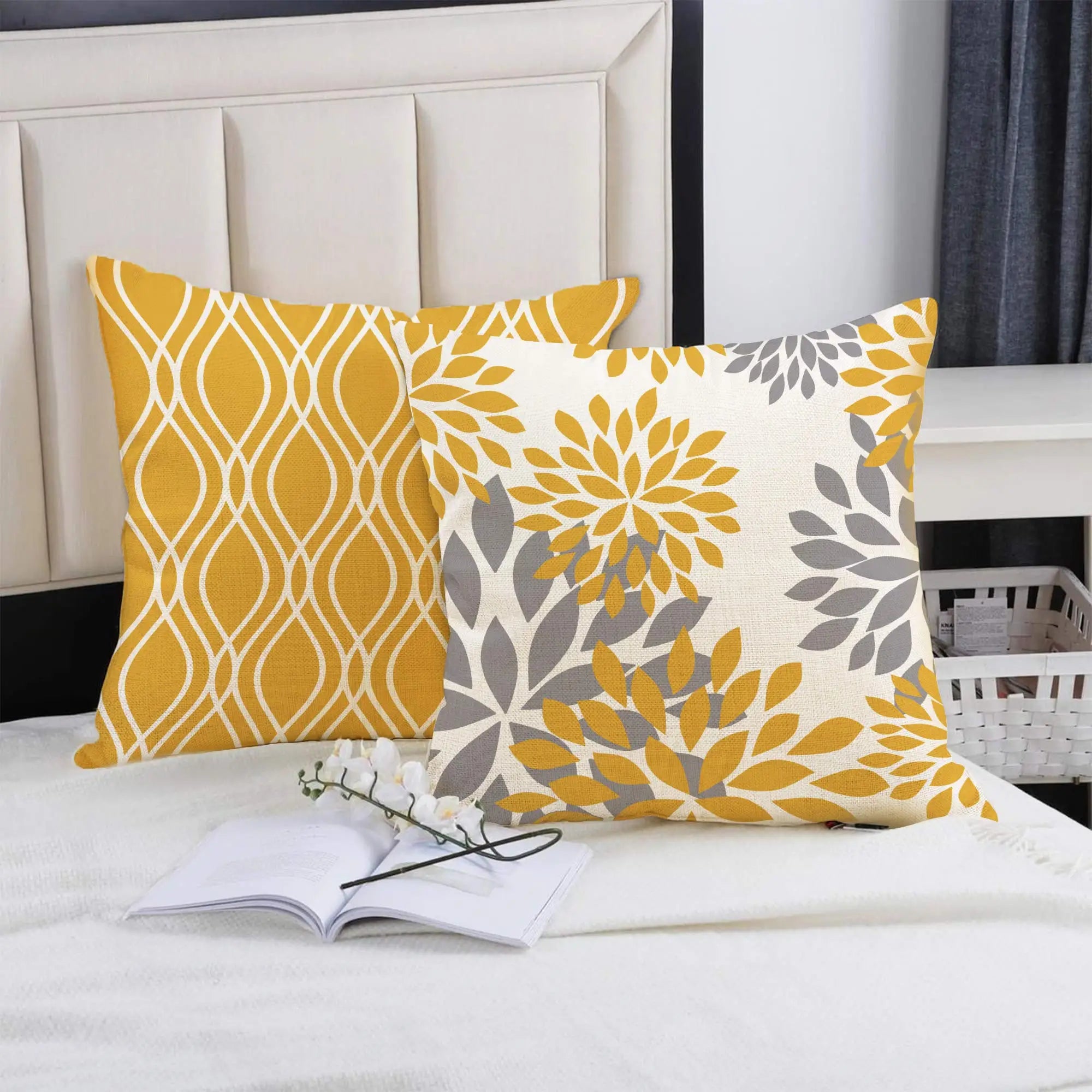 Yellow white geometric linen pillowcase sofa cushion cover home decoration can be customized for you 40x40 45x45 50x50 60x60