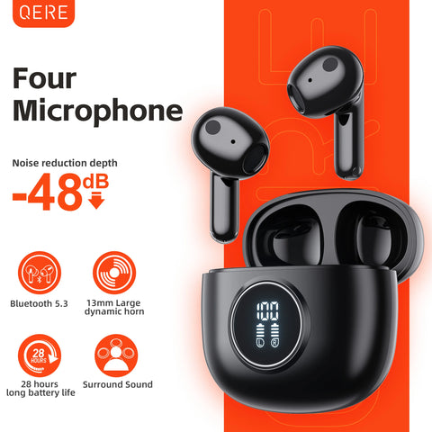 Wireless Headphones,QERE E40,NEW TWS Bluetooth 5.3,HD Microphone,HIFI Earphones,13mm Driver,60ms Low Latency,4 Mics+ENC Call