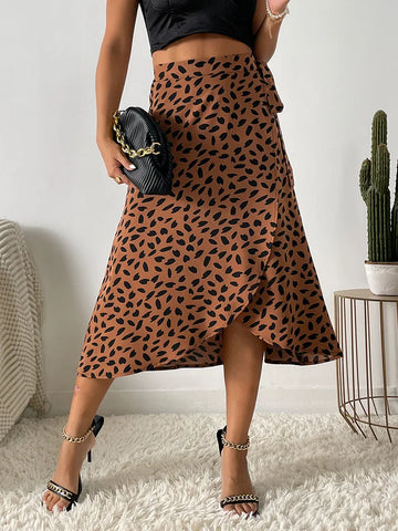 Women Casual Print Tie Side Wrap Skirt