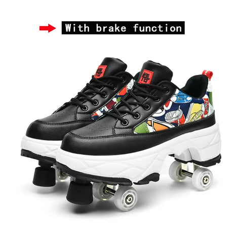 Retractable roller skates. Parkour sneakers, outdoor casual shoes