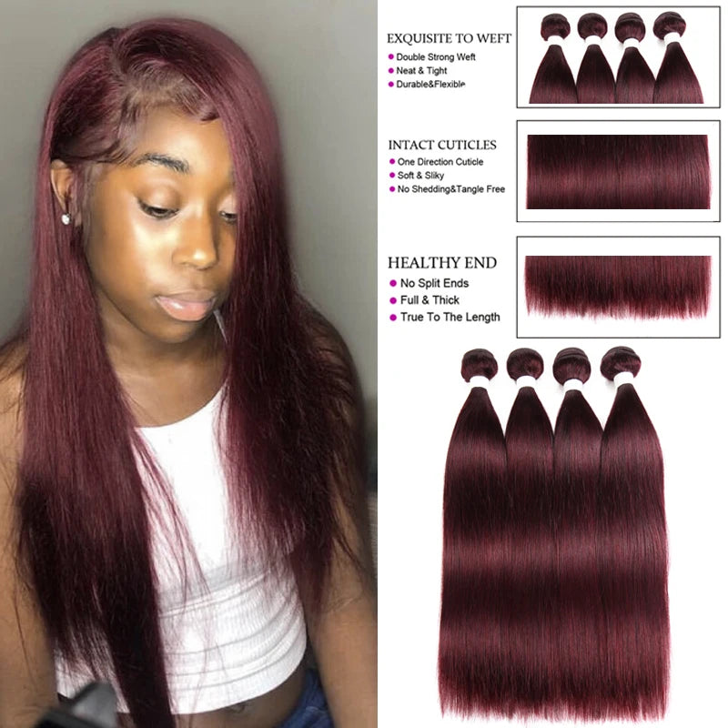 Brazilian Human Hair Weave Bundles 99J/Burgundy Pre-Colored Straight Human Hair Bundles Remy Hair Bundle Deals 1 PC KEMYHAIR