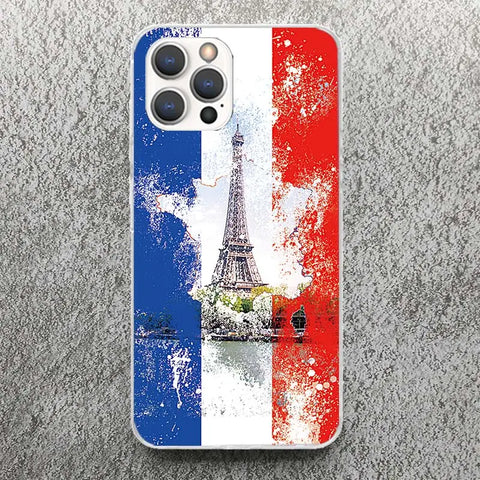 France Flag Print Soft Case for iPhone 11 13 14 Pro Max 15 Art 12 Mini Phone Shell XS XR X SE 7 Plus 8 Pattern Cover