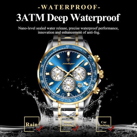 POEDAGAR Luxury Sports Watch Men Quartz Waterproof Luminous Date Chronograph Men's Watches Stainless Steel Man Watch Male Clock