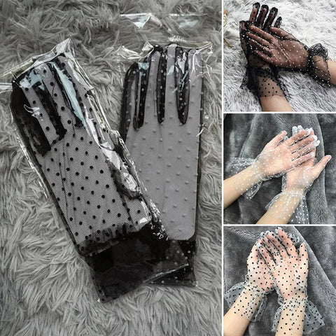 Short Gloves Women Transparent Thin Mesh Gauze Ultra Sexy