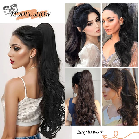 Claw Clip in Hair Extension Natural Soft Mini Jaw Claw Synthetic Hairpiece 24 Inch Long Curly Wavy Ponytail Extension for Women