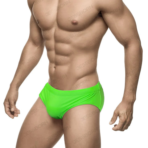 Sexy Mens Solid Swim Briefs Nylon Quick Dry Swimwear Summer Male Pad Push Up Sport Beach Surfing Trunks Mayo Short Bathing Suit