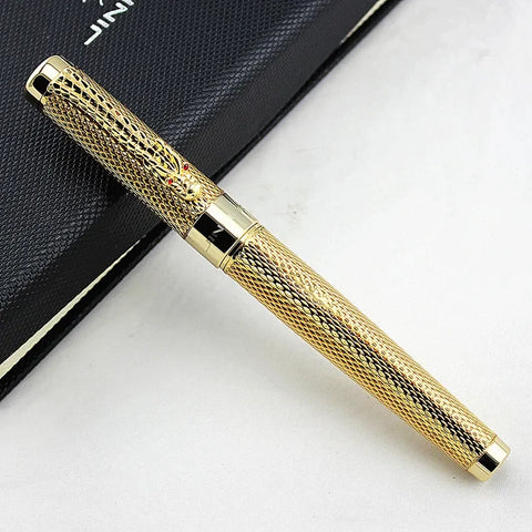 Jinhao 1200 Golden Dragon Red Crystal Eyes Fountain Pen with Push in Style Ink Converter 0.5mm Metal Ink Pens Office Supplies