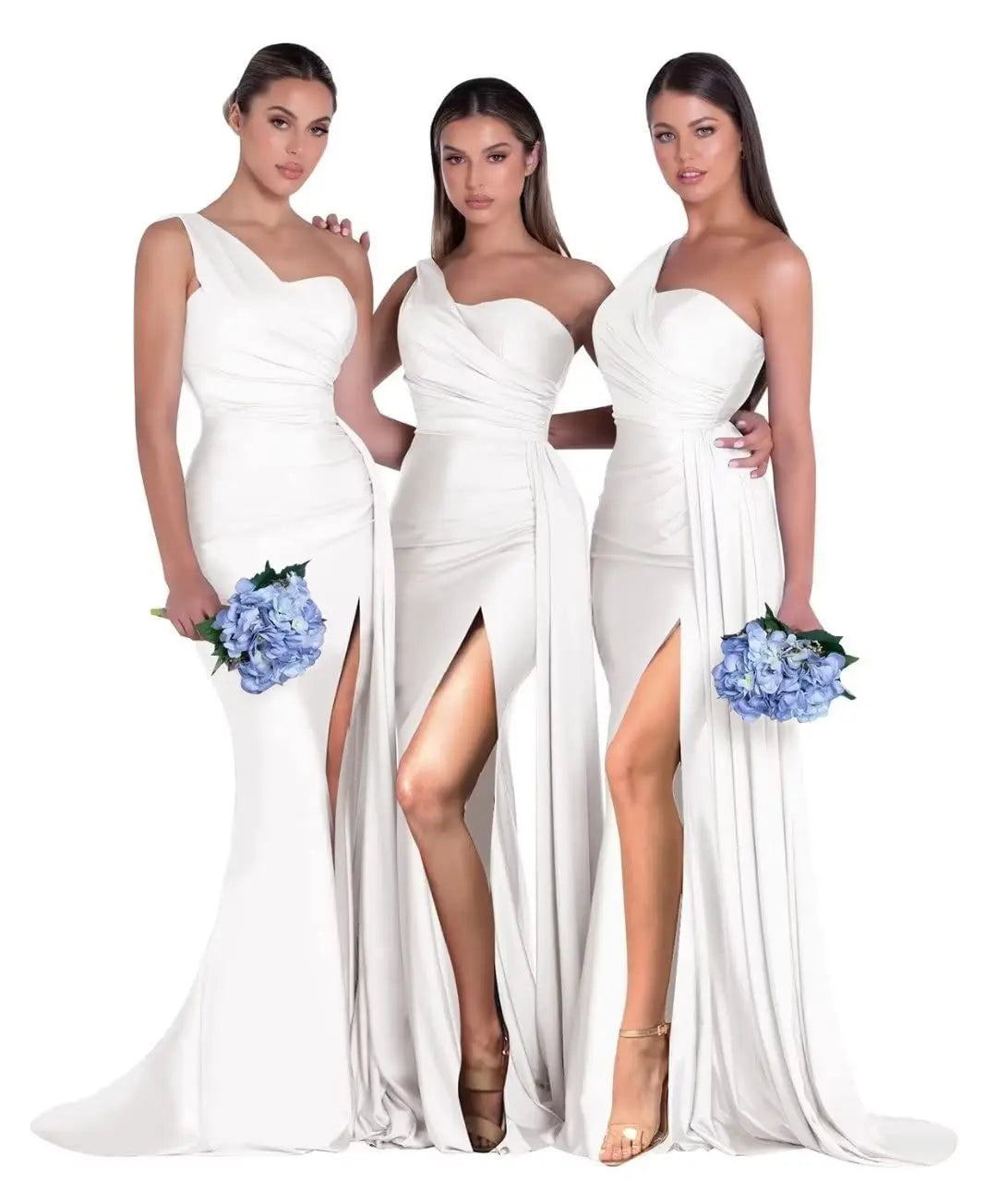 GDYBAO Womens One Shoulder Bridesmaid Dresses Long Train Mermaid Prom Dress Bodycon Wedding Party Evening Gowns with Slit