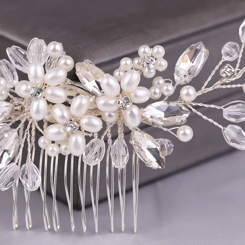 Crystal Rhinestone Flower Pearl Hair Comb Bridal Headband Tiara Hairpin Party Wedding Bridal Hair Accessories Jewelry