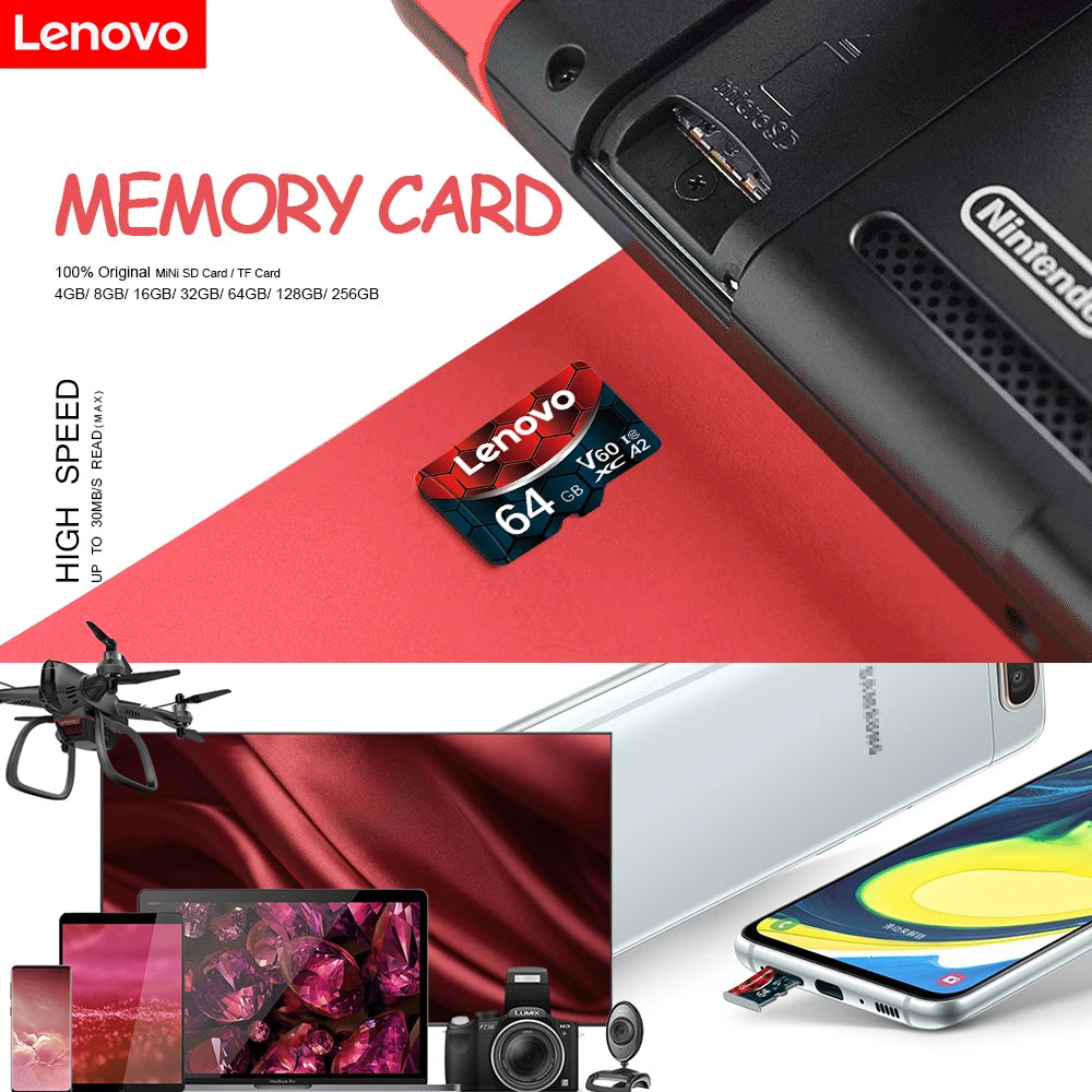 Lenovo 2TB 1TB Micro SD Card 128GB High Speed Memory Card 256GB V60 Mini SD Cards 512GB UHS-1 TF Flash Card For Nintendo Switch