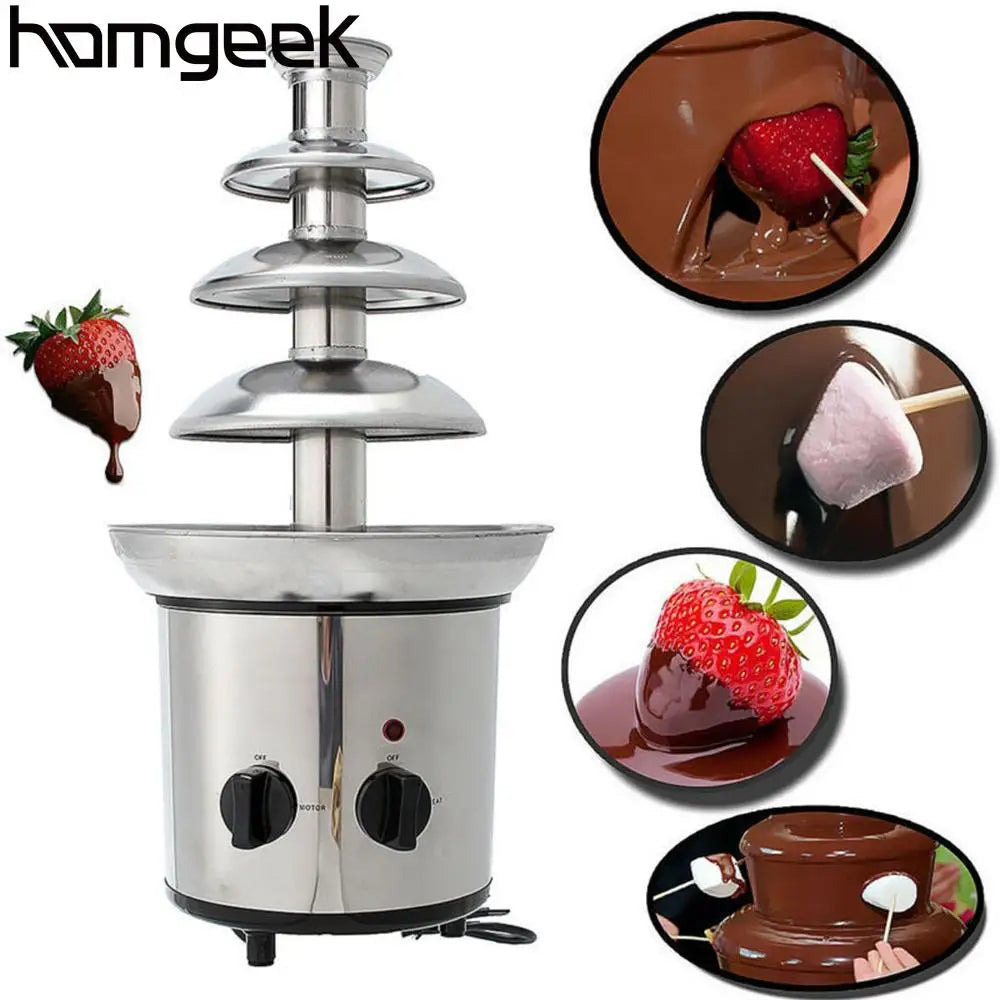 220V Chocolate Fountain 4 Tiers Electric Melting Machine Fondue Pot Set for Chocolate Candy Ranch Nacho Cheese