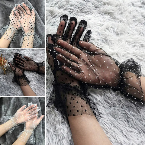 Short Gloves Women Transparent Thin Mesh Gauze Ultra Sexy