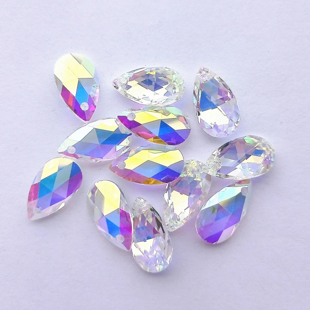 9x16MM Water Drop Single Hole Glass Rhinestone Pendant High Quality Crystal AB Pear Shaped Diamond for Necklace Accessories