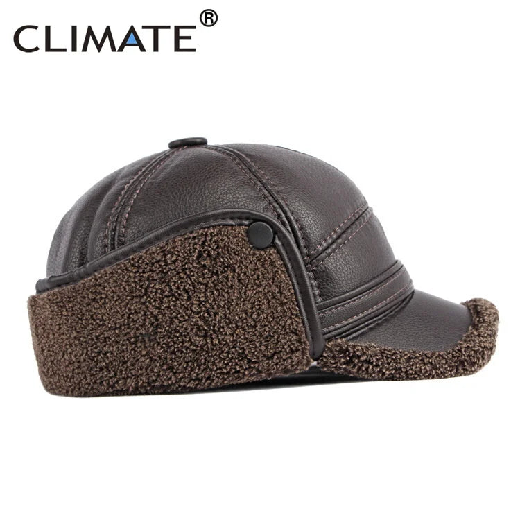 CLIMATE Winter Warm Ear Protect Cap Hat Men Outdoor Windproof Cap Bomber Hat Baseball Cap Ear Warm Man Dad Father Grandpa Gift