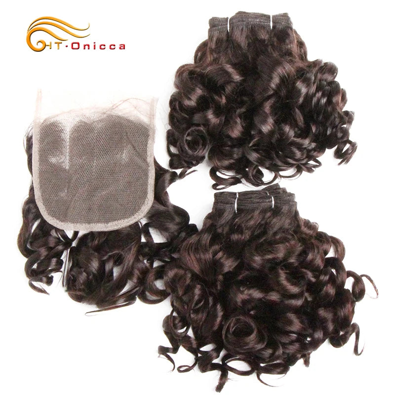 Curly Hair Bundles Brazilian Human Hair Weave 6 Bundles With Lace Closure Colored 1B/27/30/33/99J Short Hair Extension For Women