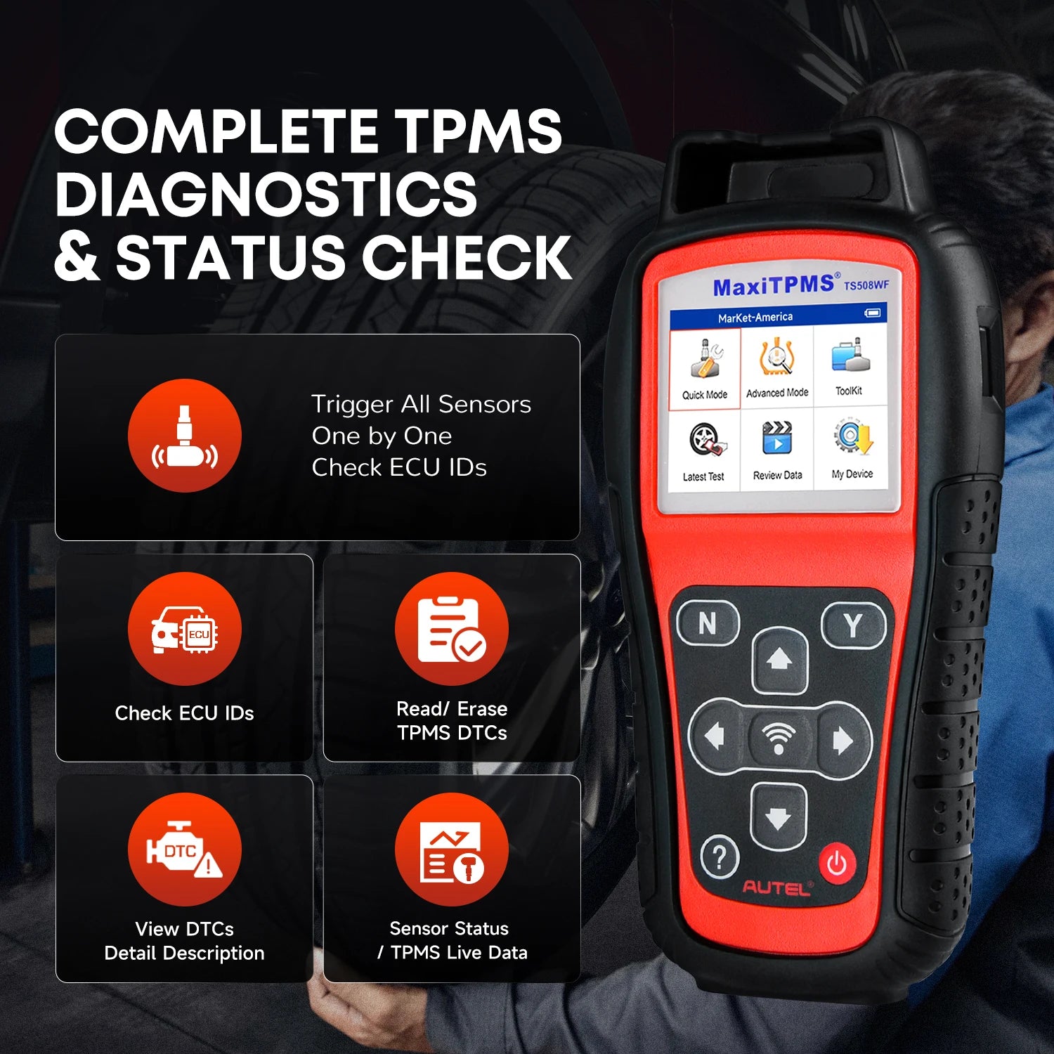 Autel MaxiTPMS TS508WF Car TPMS Diagnostic & Service Tool Activate Relearn All TPMS sensors Program MX-sensors PK TS508 TS501