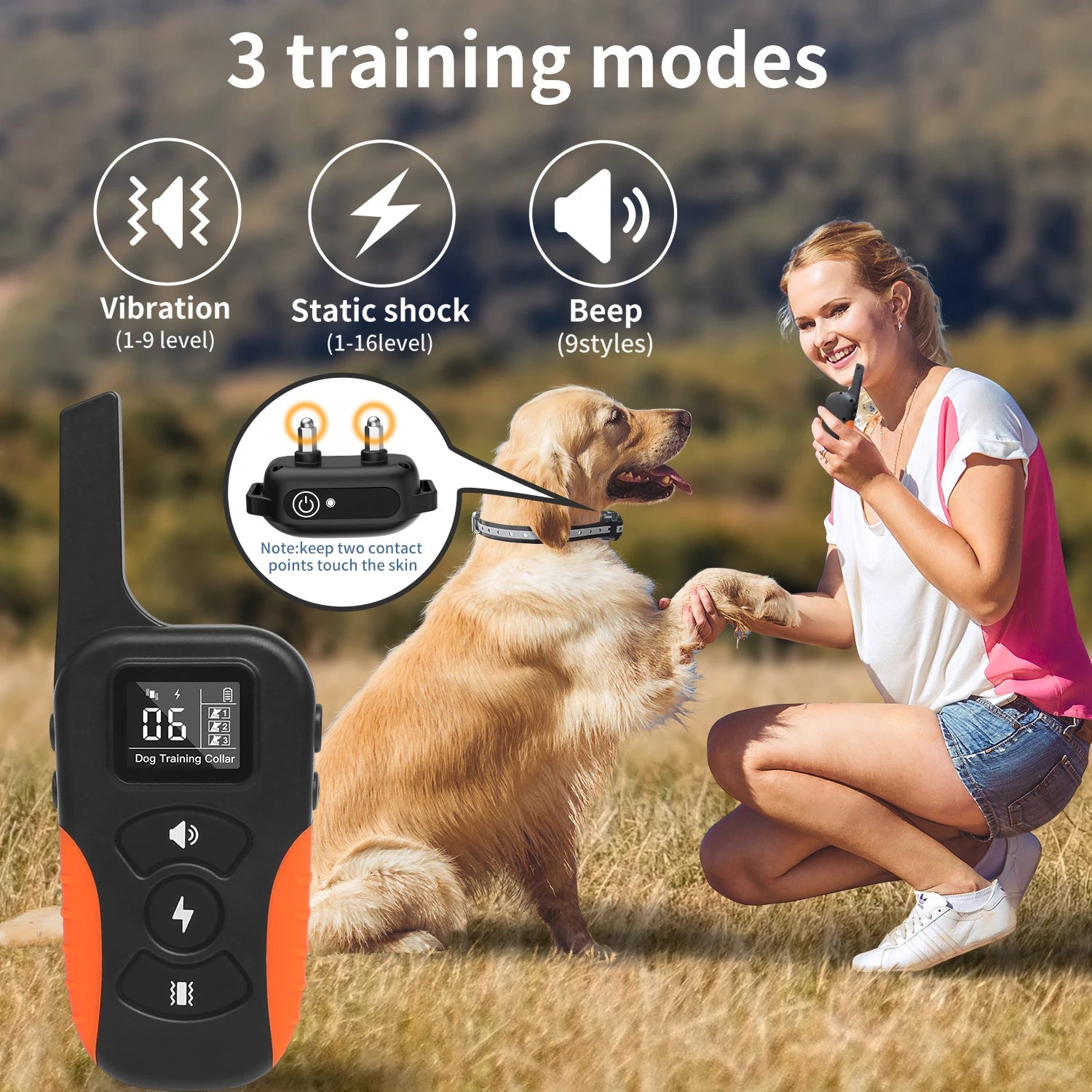 Dog Training Collar 1000M Remote Control IP67 Waterproof with 3 Training Modes Electric Shock Dog Training Dogs Accessories