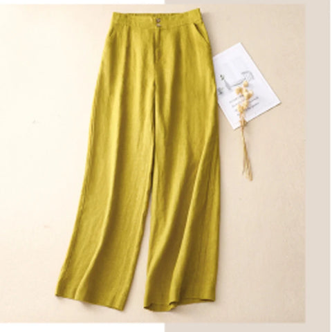 Linen High Waist Solid Color Wide Leg Pants