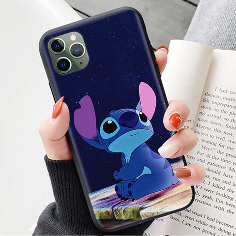 Black Case for iPhone 6 6s 5 5s 7 8 SE XR Plus 15 Pro Max Cover Z-63 Lilo & Stitch