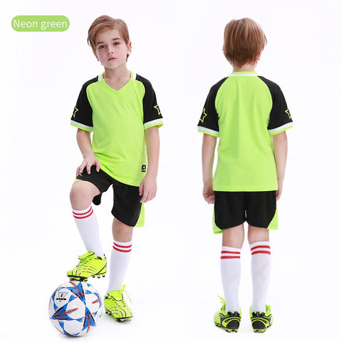 Kids Football Jersey Personalized Custom Boy Soccer Jersey Set Polyester Soccer Uniform Breathable Football Uniform For Children